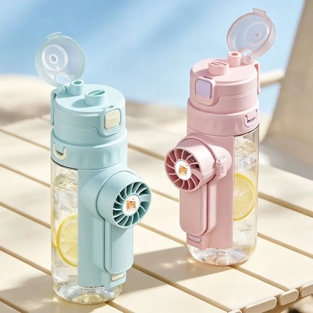 610 ML Mist Fan Water Bottle Leak-proof Creative Sports Drinking Bottle Plastic Detachable Fan Summer Handheld Fan