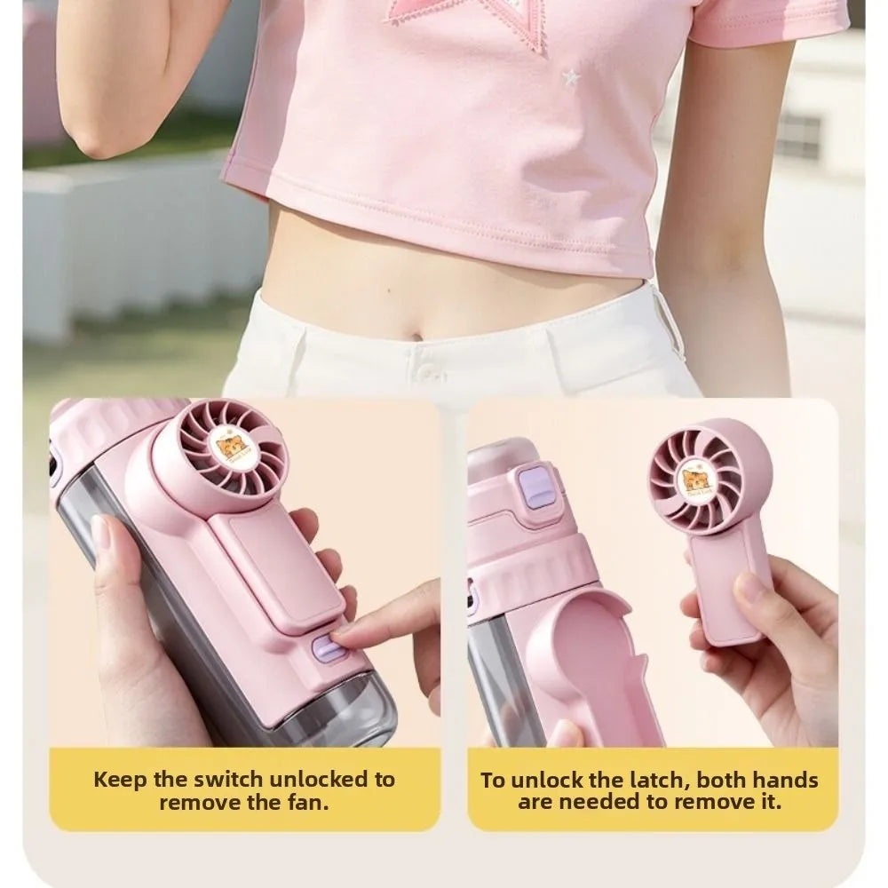 610 ML Mist Fan Water Bottle Leak-proof Creative Sports Drinking Bottle Plastic Detachable Fan Summer Handheld Fan