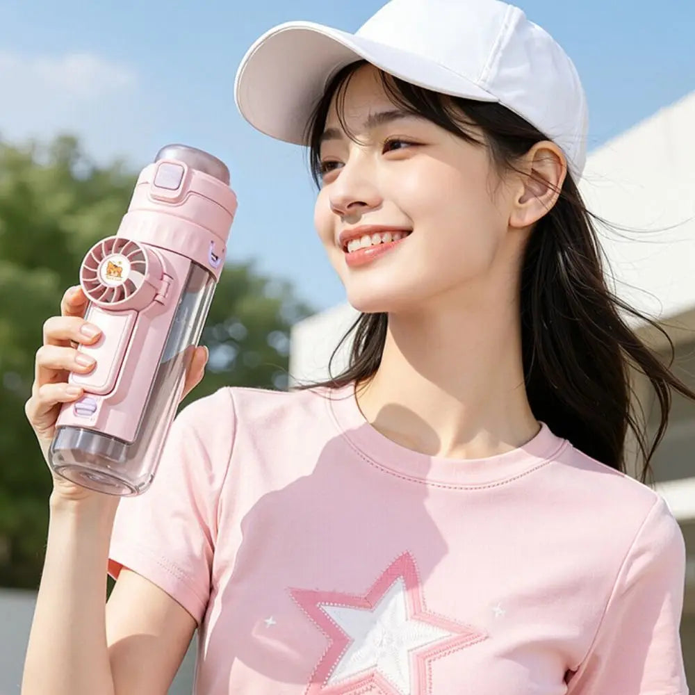 610 ML Mist Fan Water Bottle Leak-proof Creative Sports Drinking Bottle Plastic Detachable Fan Summer Handheld Fan