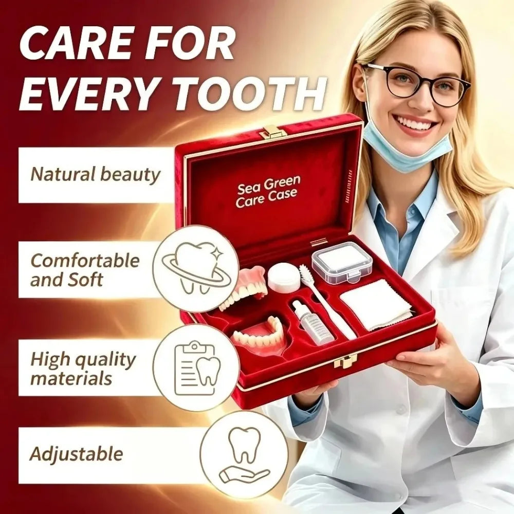 Premium Full Mouth Silicone Dentures for Adults Soft Reline False Teeth Set with Storage Box Toothbrush Removal Hook
