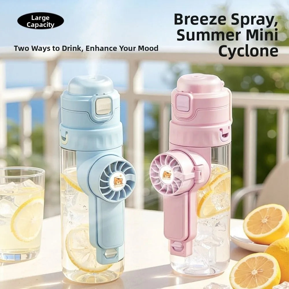 610 ML Mist Fan Water Bottle Leak-proof Creative Sports Drinking Bottle Plastic Detachable Fan Summer Handheld Fan