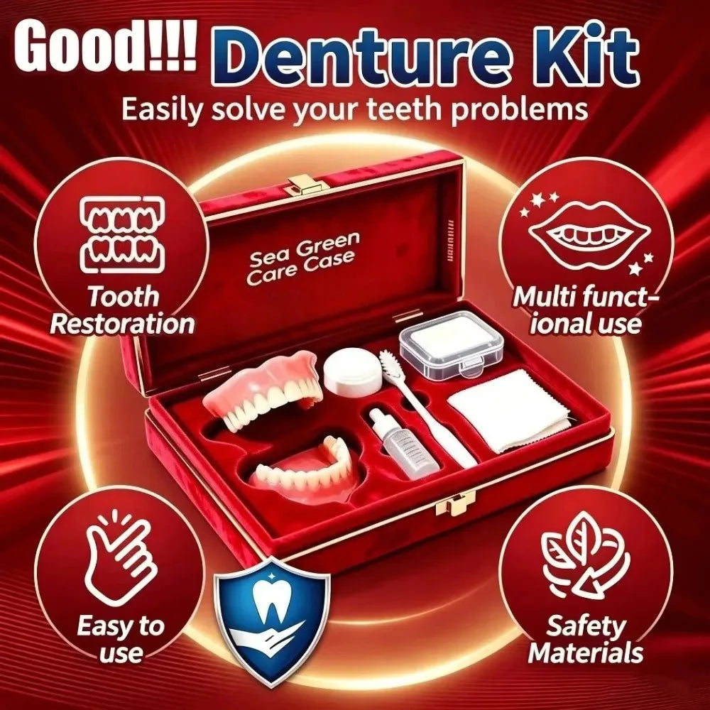 Premium Full Mouth Silicone Dentures for Adults Soft Reline False Teeth Set with Storage Box Toothbrush Removal Hook
