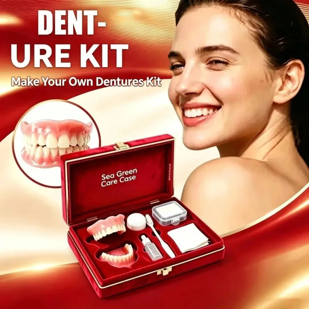 Premium Full Mouth Silicone Dentures for Adults Soft Reline False Teeth Set with Storage Box Toothbrush Removal Hook