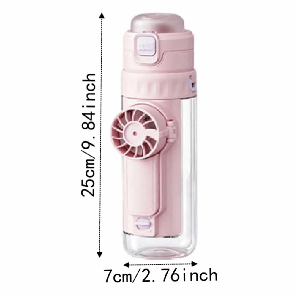 610 ML Mist Fan Water Bottle Leak-proof Creative Sports Drinking Bottle Plastic Detachable Fan Summer Handheld Fan