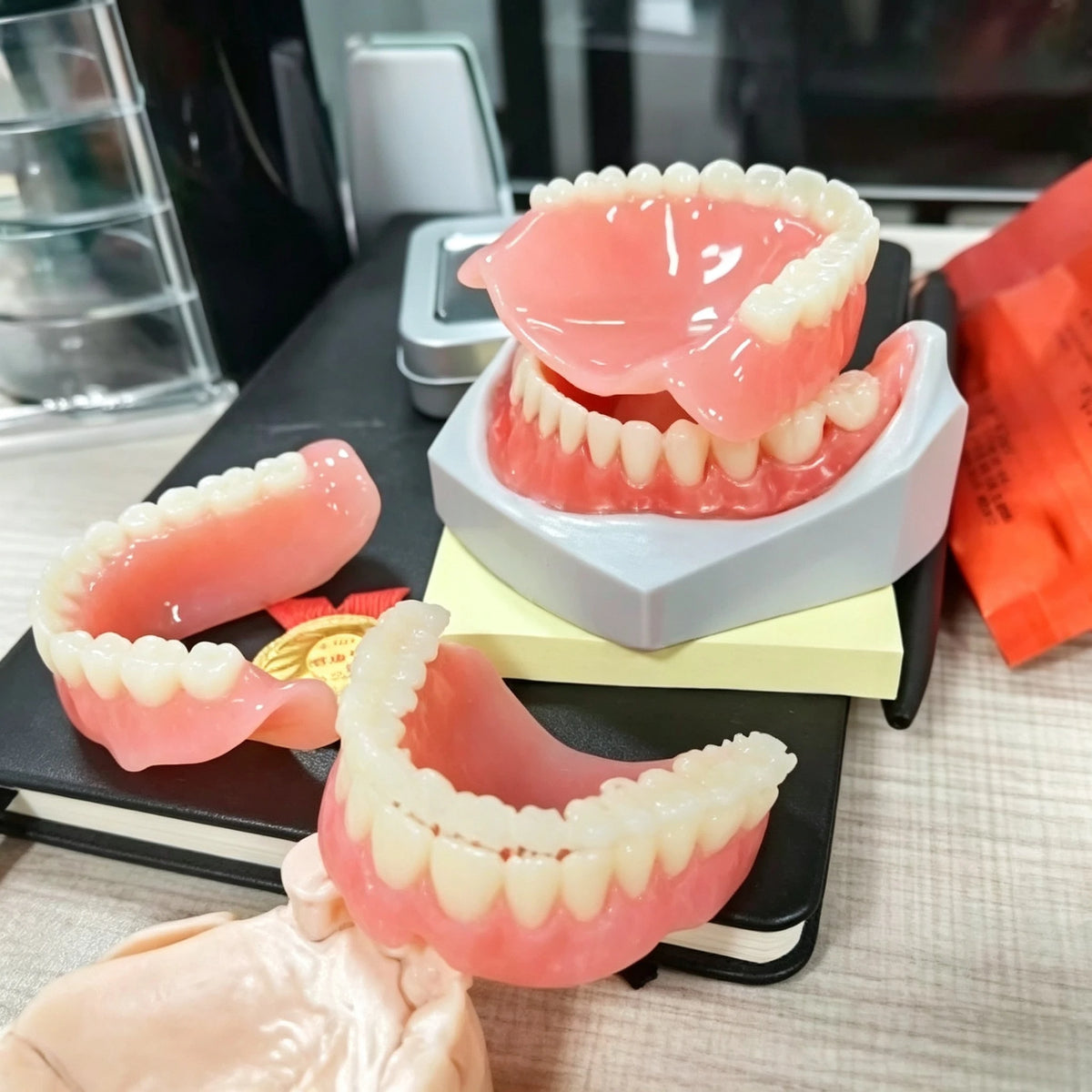 Premium Full Mouth Silicone Dentures for Adults Soft Reline False Teeth Set with Storage Box Toothbrush Removal Hook