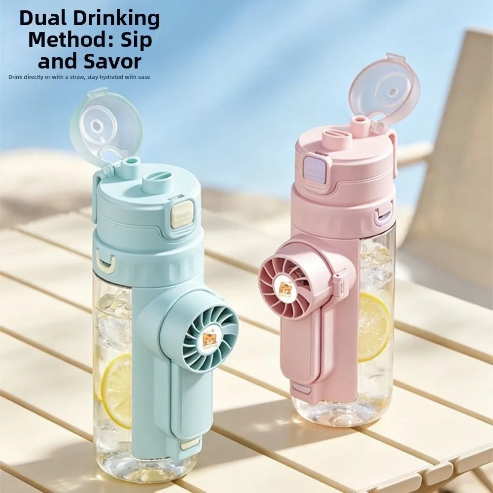 610 ML Mist Fan Water Bottle Leak-proof Creative Sports Drinking Bottle Plastic Detachable Fan Summer Handheld Fan
